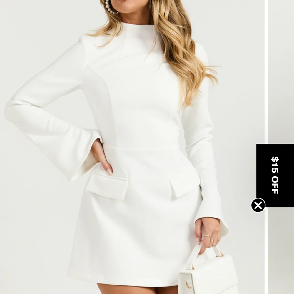 Showpo White Long-Sleeve A-Line Mini Dress with Flared Cuffs